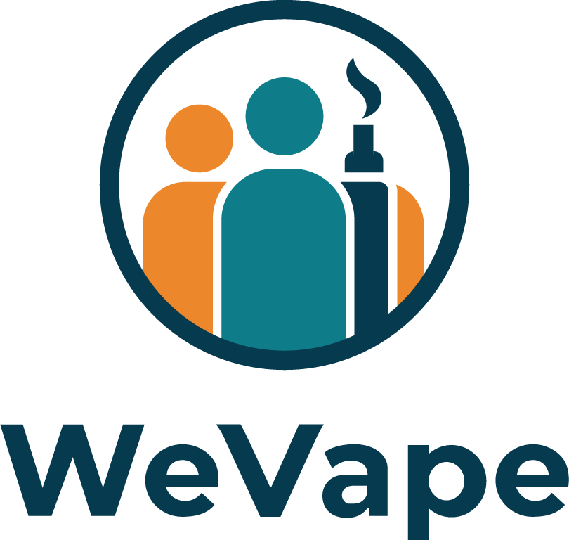 WeVape Logo – Vape und Vaping Markenlogo mit modernem Icon und Schriftzug. Darstellung einer stilisierten Figur mit Vape-Gerät
